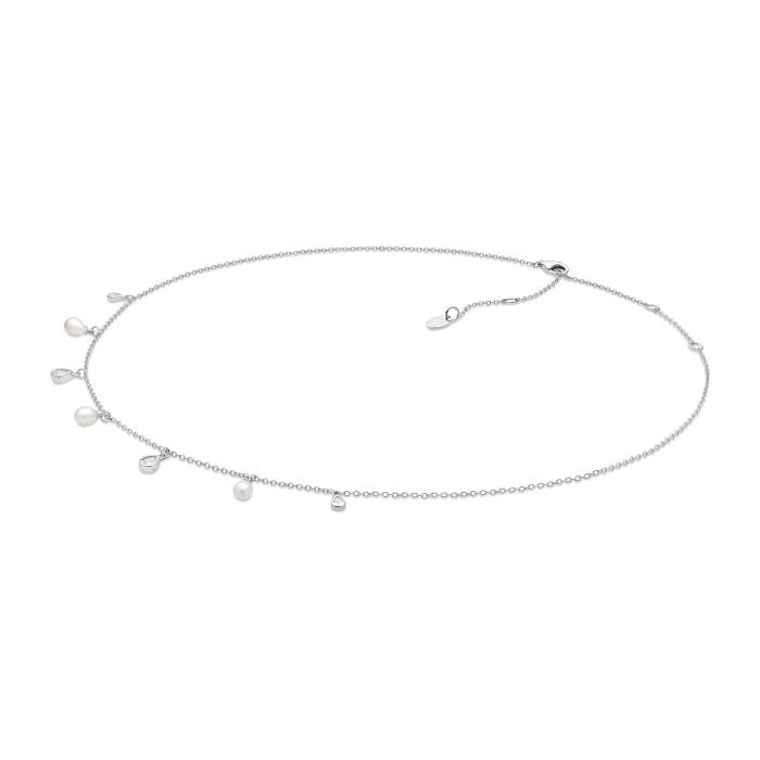 Sidabrinis vėrinys su perlais ir spindinčiais cirkoniais, ilgis 38-44cm, 5mm