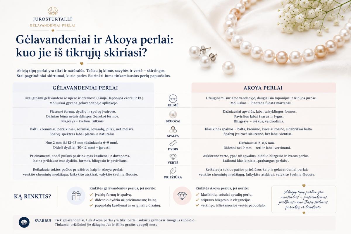 palyginimas Gėlavandeniai ir Akoya perlai  kuo jie skiriasi